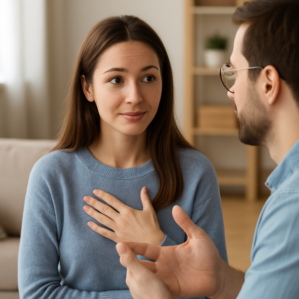 زوجی جوان در حال گفت‌وگو و تعامل عاطفی، نمادی از هوش هیجانی در روابط انسانی