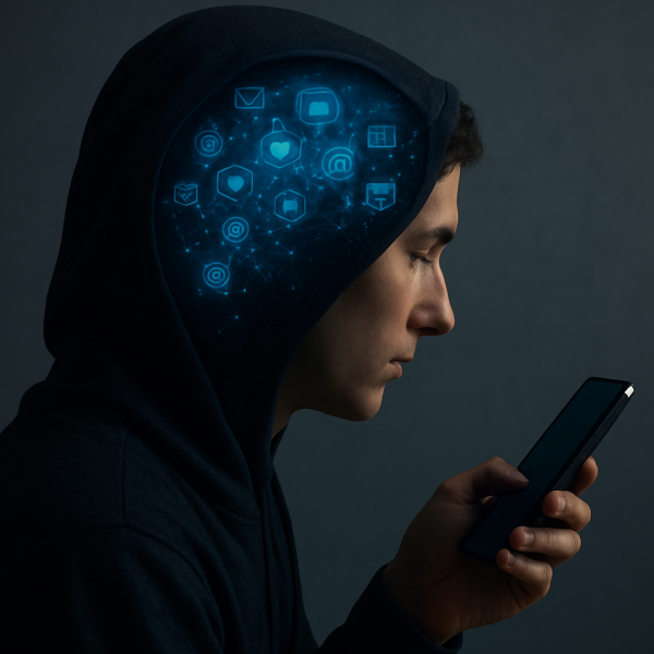 ذهن کاربر با نمادهای دیجیتال هنگام استفاده از گوشی هوشمند